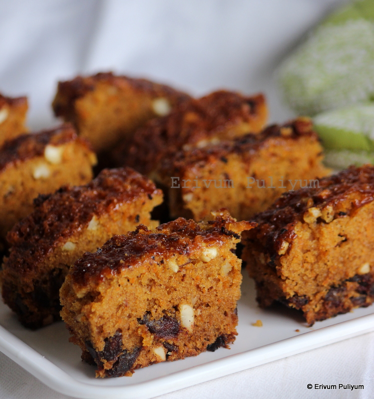 Erivum Puliyum Carrot Dates Pudding Cake