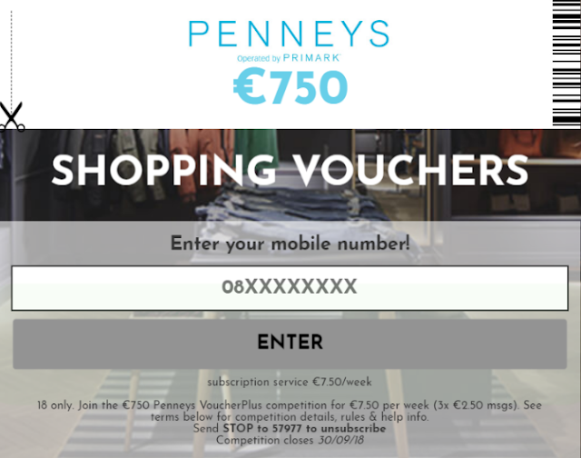 Win a €750 Penneys voucher! For Ireland Customer by Submits Mobile Pin Tamsih