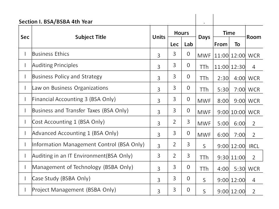 ABE Tacloban Schedule of Classes for the 1st Sem SY 20112012