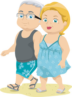 Clipart Image of a Retired Couple Walking on the Beach