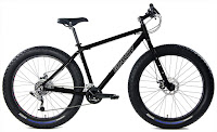 Gravity Monster Mens Fat Tire Bicycle with Disc Brakes, for mountains, beach, sand, snow, mud. With 26" x 4" wide tires. Range of frame sizes and colors. 16 speeds SRAM drivetrain. TEKTRO Novelo disc brakes. Trigger shifters. Quick-release wheels