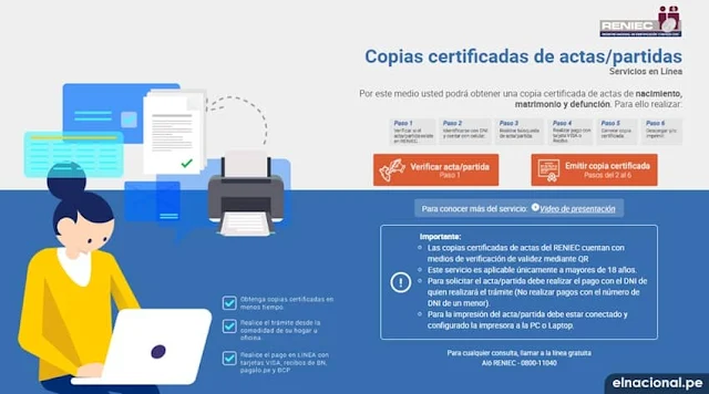 Solicitar por internet Copia Certificadas y Partidas en la Reniec