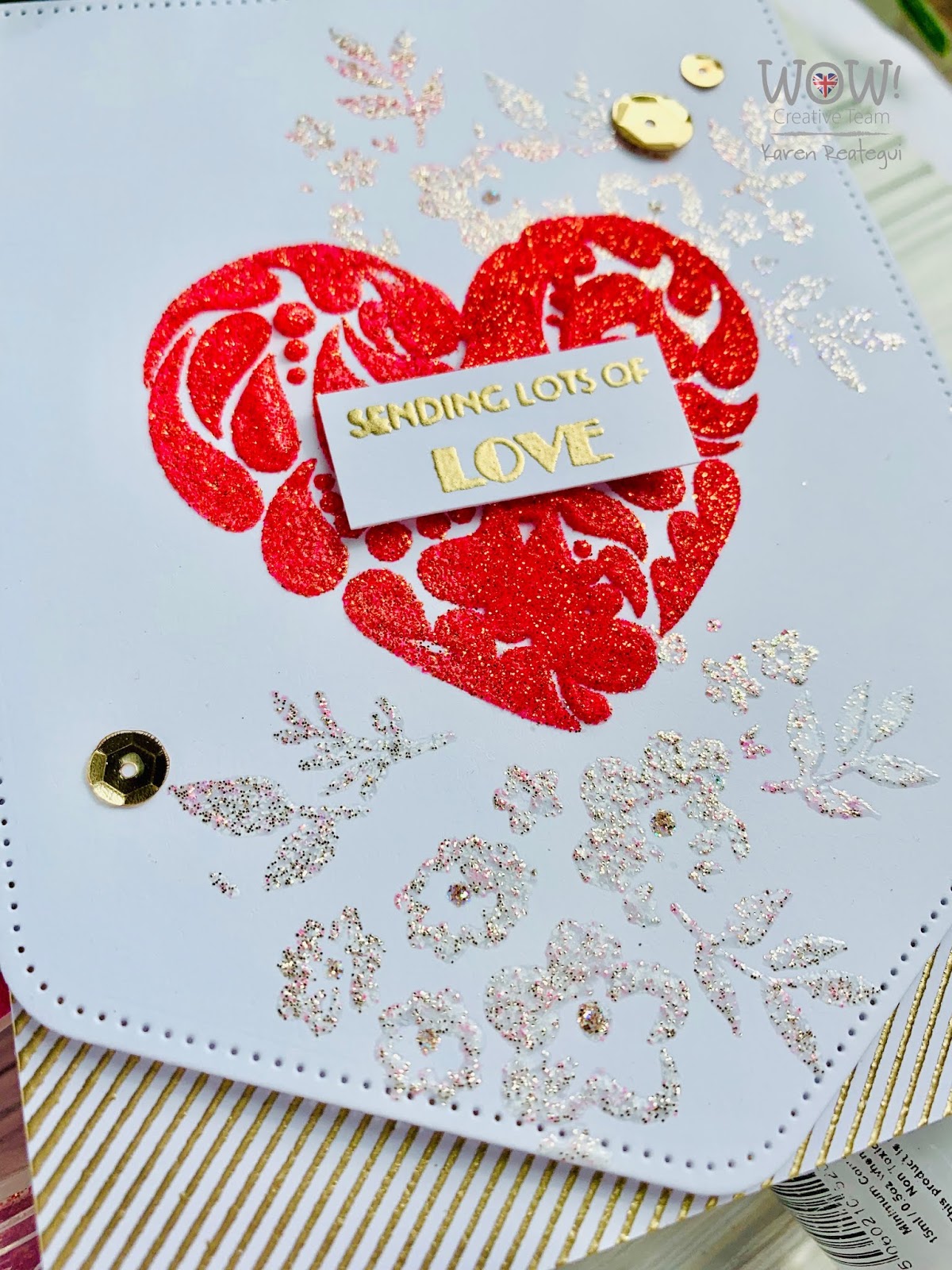 Stencil + Embossing Paste + Embossing Glitters Technique with Karen