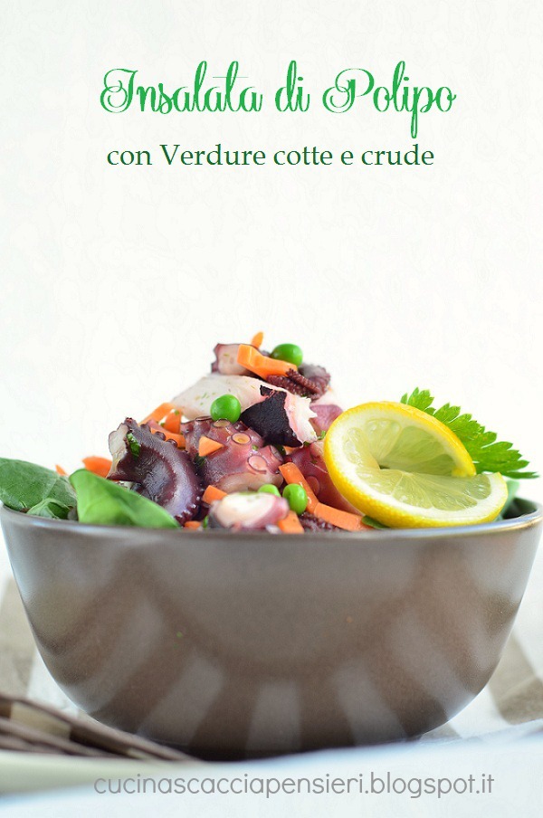 insalata di polipo con verdure cotte e crude