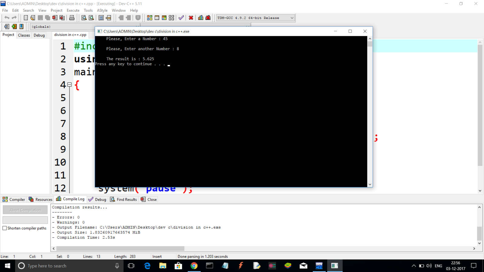Float division in C++ without and with Class