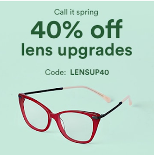 Eye Wear Coupon Code Banner from Coastal  Text reads Call it spring 40% off lens  upgrades with Coupon code LENSUP40 link opens in a new tab
