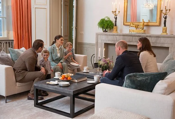 Crown Princess Victoria and her husband Prince Daniel for tea this afternoon and met with Princess Estelle and Prince Oscar