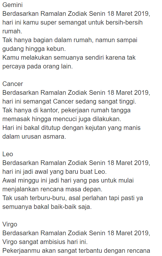 Ramalan Zodiak Senin 18 Maret 2019 Aries Beruntung Gemini