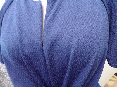 McCall's 7803 Prussian Blue Raglan Sleeve Knot Front Peplum Double Knit Dress www.sewplus.blogspot.com