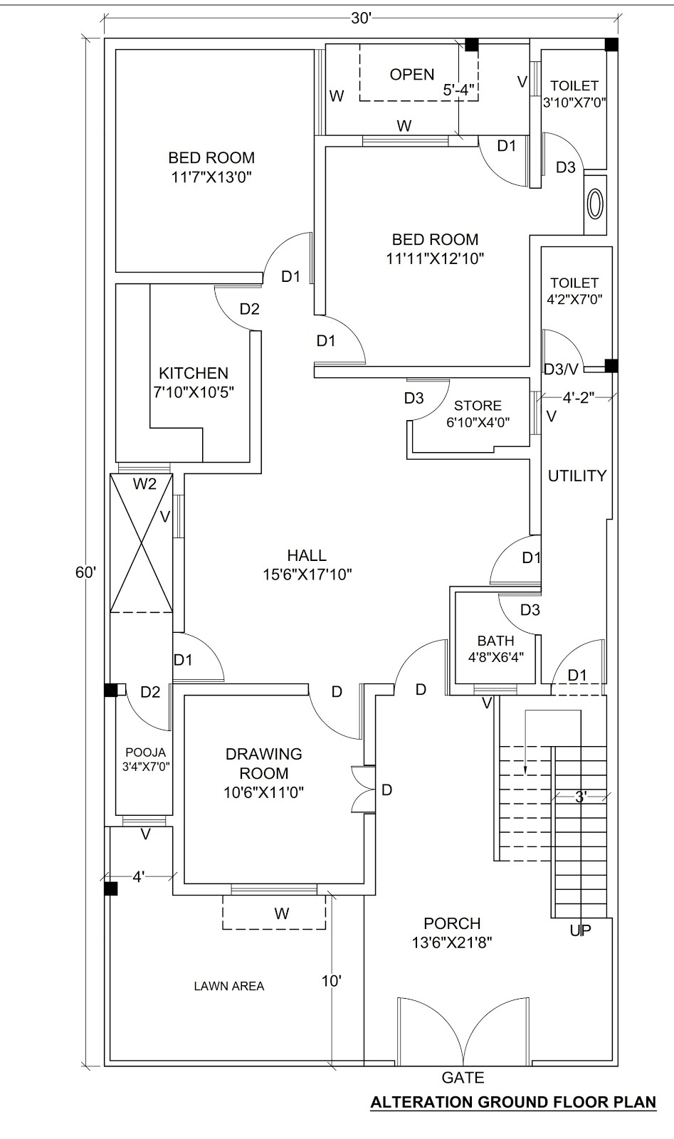 30x60 1800 Sqft Duplex House Plan 2 Bhk West Facing Floor Plan With ...