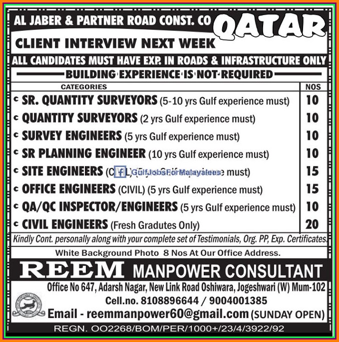 Qatar Constructionjob vacancies Gulf Jobs for Malayalees
