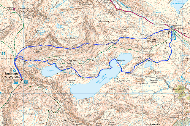 Mount snowdon walk map route Crib Goch