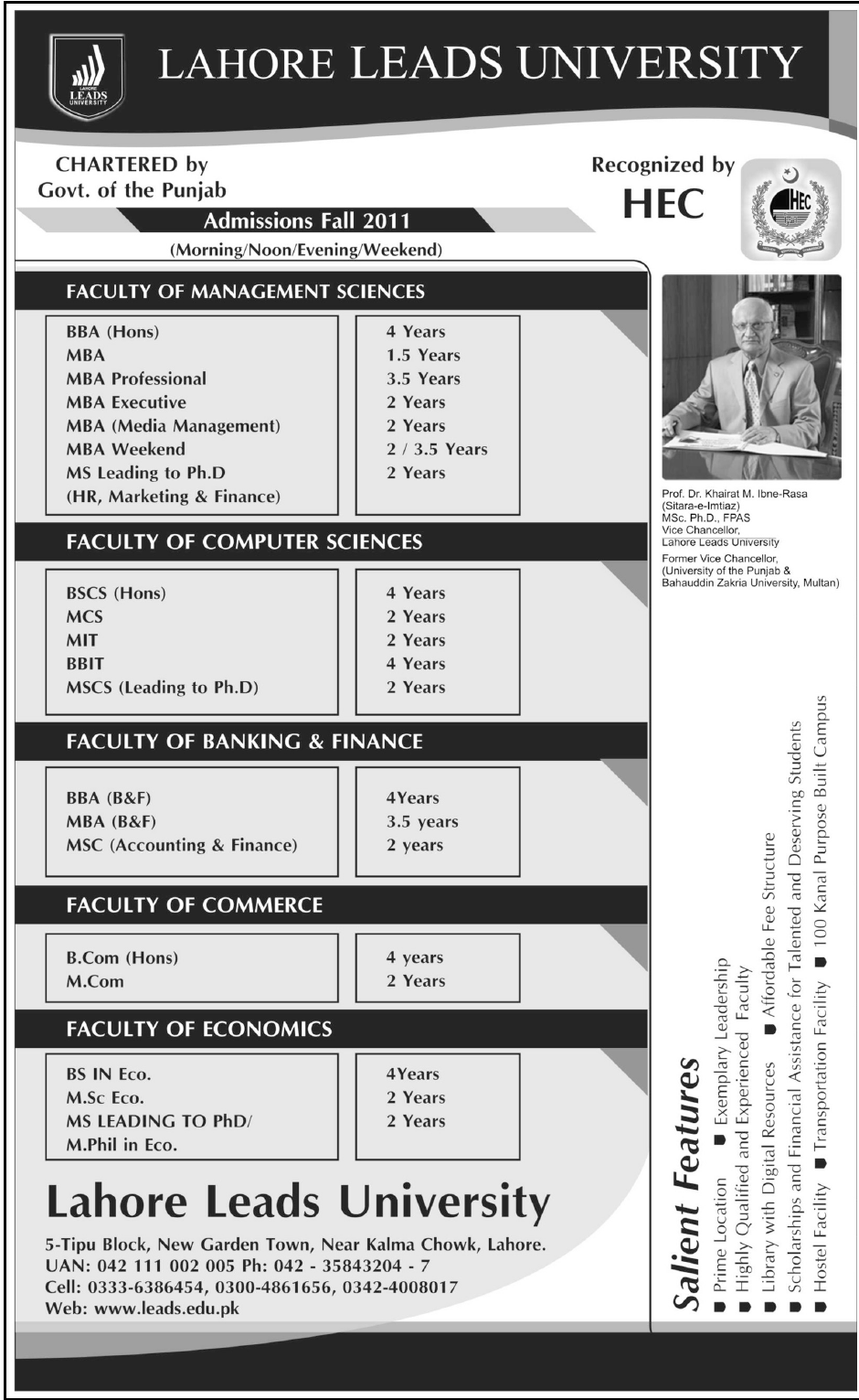 Admission In Pakistan Lahore Leads University Admission Open