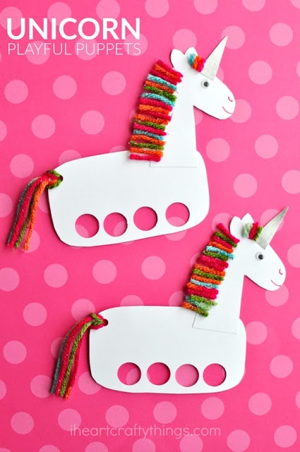 Easy unicorn craft idea for preschoolers - cardboard finger puppet