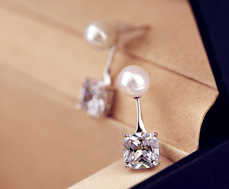 華麗珍珠方形水晶耳環