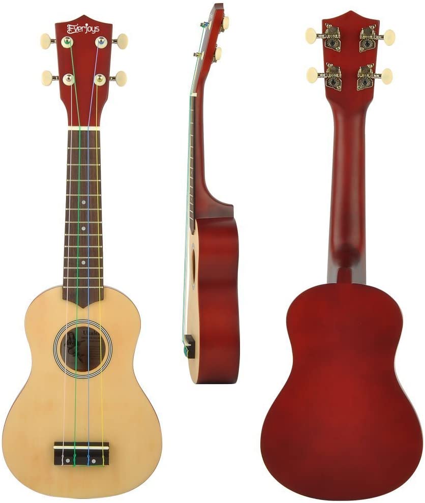 Everjoys Soprano Ukulele Beginner Pack21 Inch w/Rainbow String Free