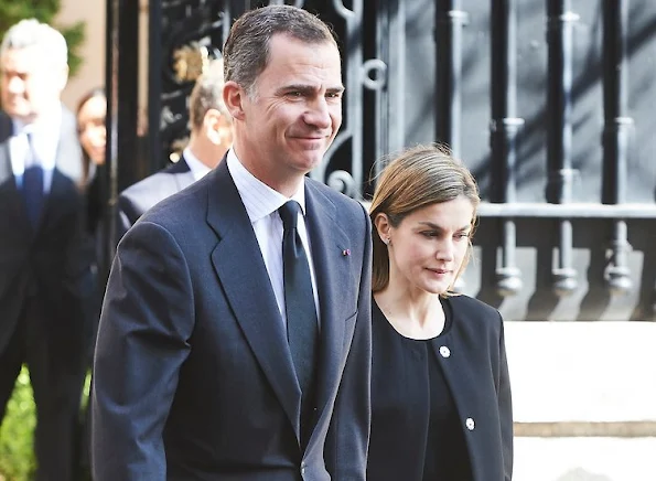 King Felipe VI of Spain and Queen Letizia of Spain signed a book of condolences in presence Belgium ambassador to Spain Pierre Labouverie at the Belgium embassy residence in Madrid