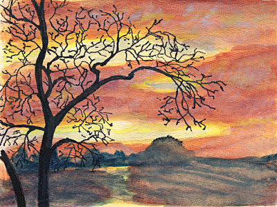 Watercolor sunset by Annake