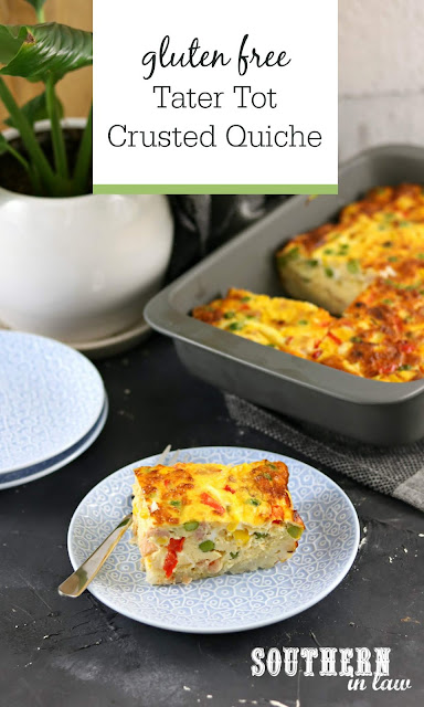 Tater Tot Crusted Quiche Recipe - Breakfast casserole recipe, healthy, gluten free, high protein, hash brown quiche, potato gems