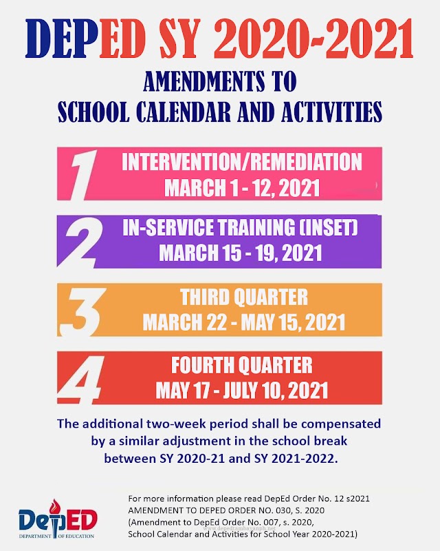 Amendment to School Calendar and Activities for School Year 2020-2021