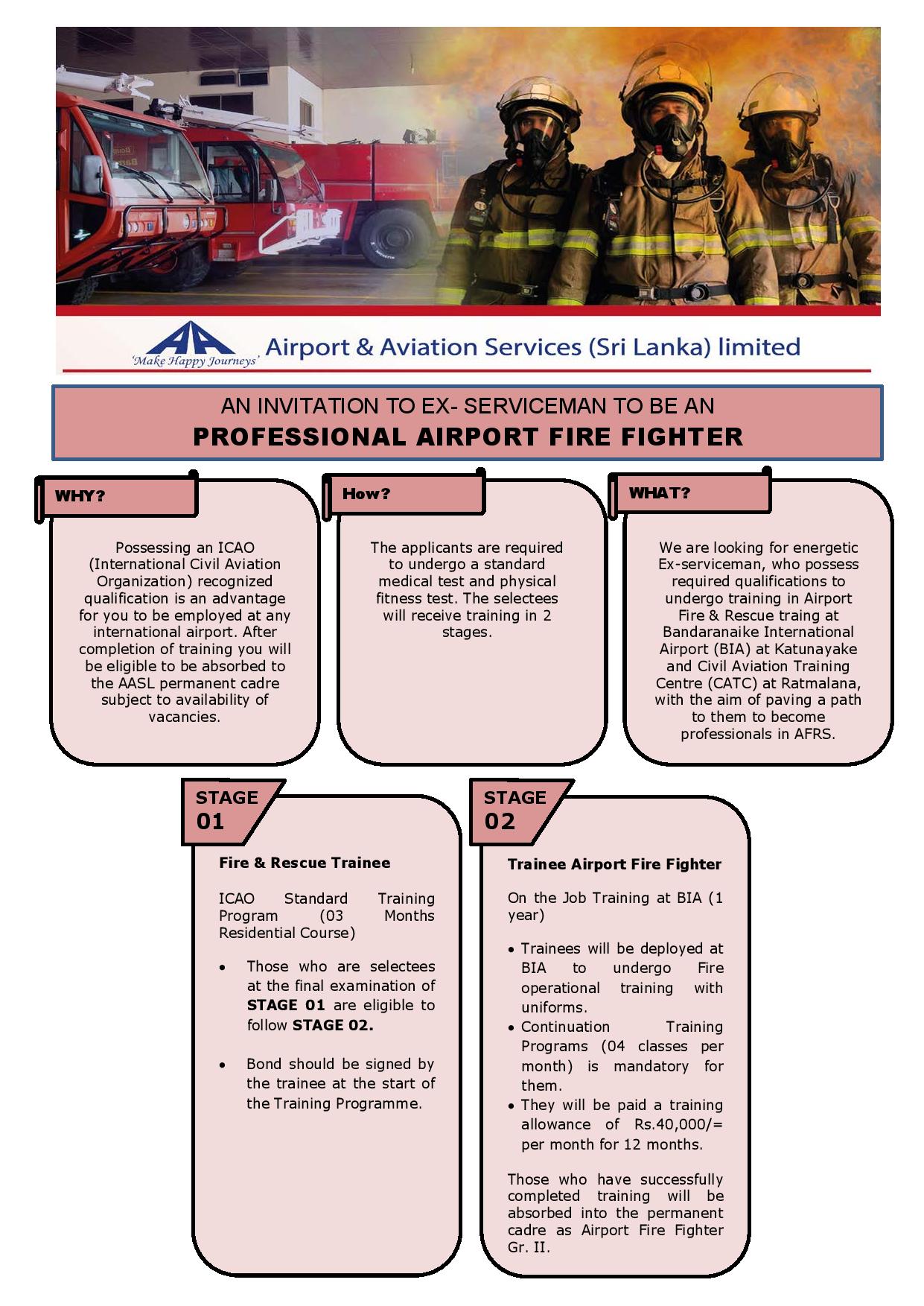 SRI LANKA GOVERNMENT JOB Fire & Rescue Trainee Airport & Aviation