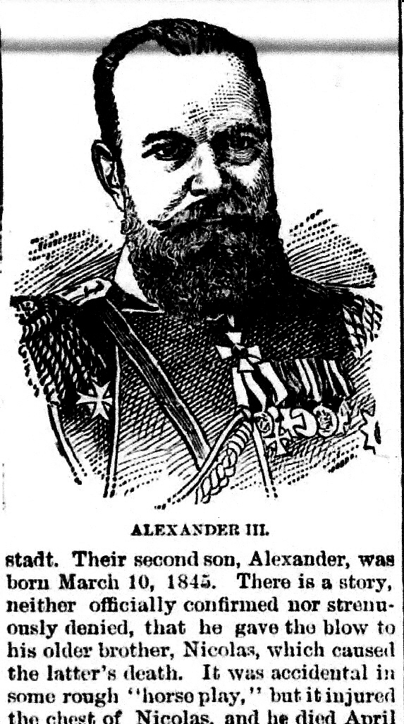 Cortland Contrarian: EUROPE MOURNS DEATH OF CZAR ALEXANDER III