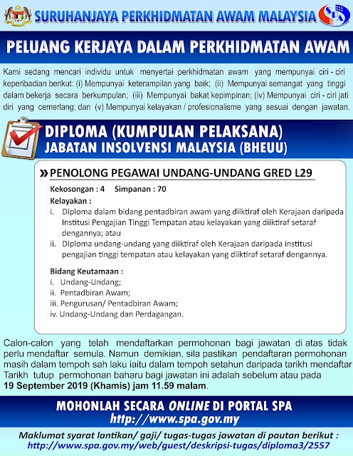 Jawatan Kosong Jabatan Insolvensi Malaysia 2019