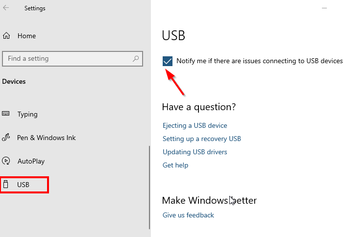 Отключить уведомления о проблемах с USB в Windows 10