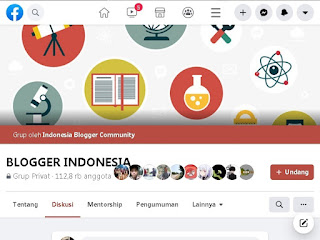 Tampilan forum atau grup Facebook Blogger Indonesia, dengan anggota sebanyak 112 ribu anggota