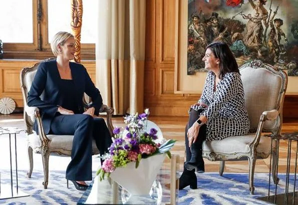 Princess Charlene and other members were received by French President Emmanuel Macron and his wife Brigitte Macron at l'Elysée Palace