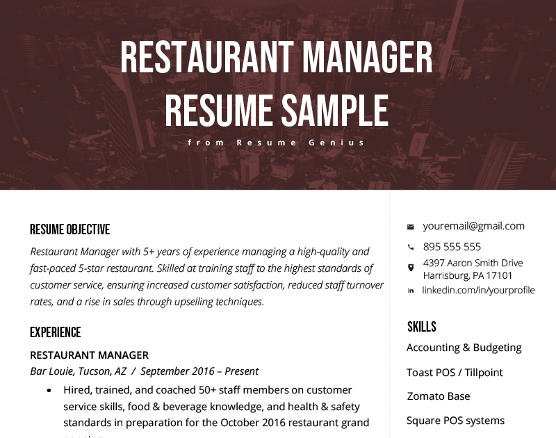 Curriculum Vitae Hotel Restaurant Management Birthday Letter