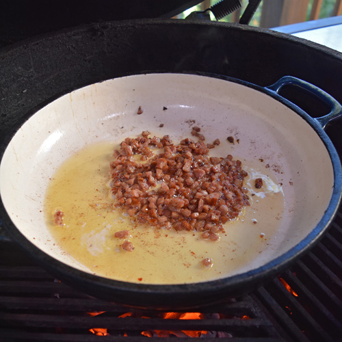 Smoked Sausage Carbonara on the Big Green Egg