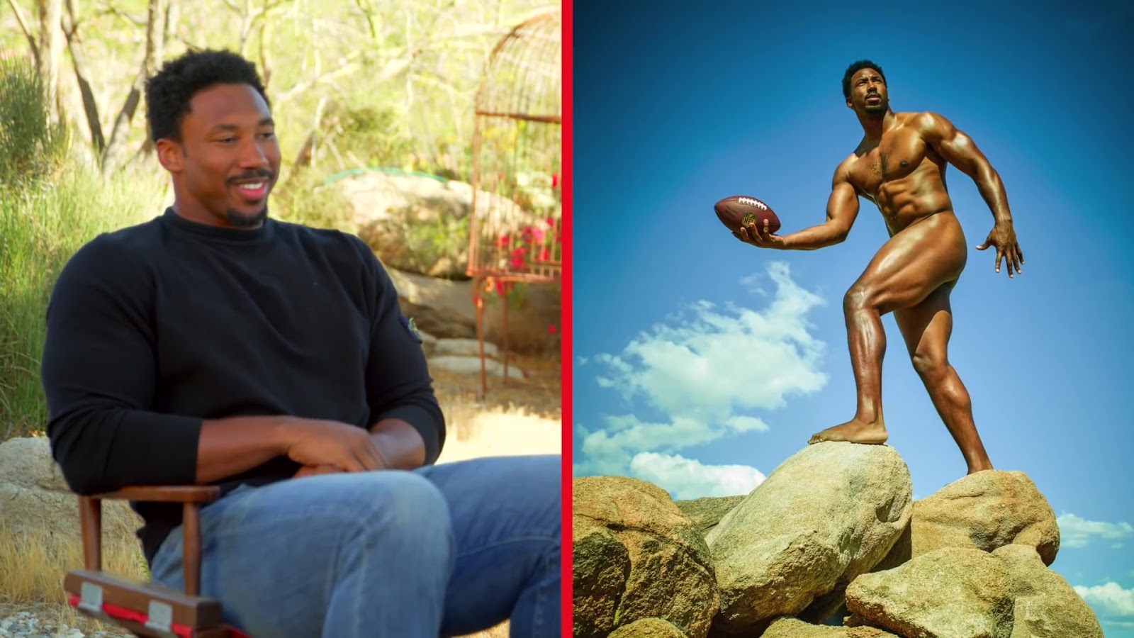 Myles Garrett nude in ESPN Body Issue 2019 behind the scenes.