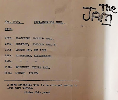 1978 mini tour dates included with The Jam fan club letter 1978