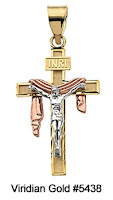 Shroud Crucifix Pendant in Tri-color Gold