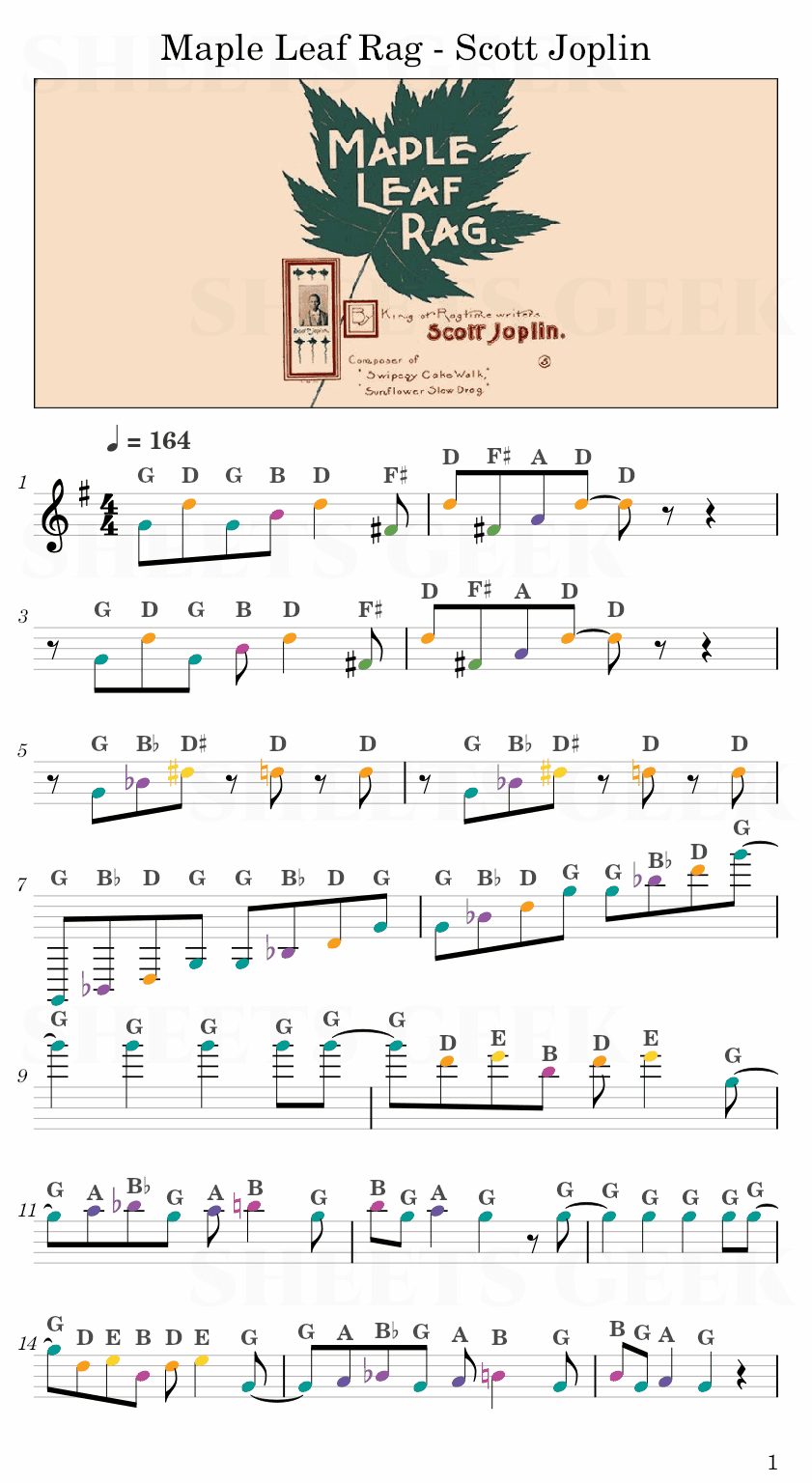 Maple Leaf Rag - Scott Joplin Easy Sheet Music Free for piano, keyboard, flute, violin, sax, cello page 1