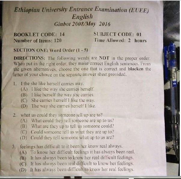 Ethiopian Press Leaked Ethiopian 12th grade/ University entrance exam