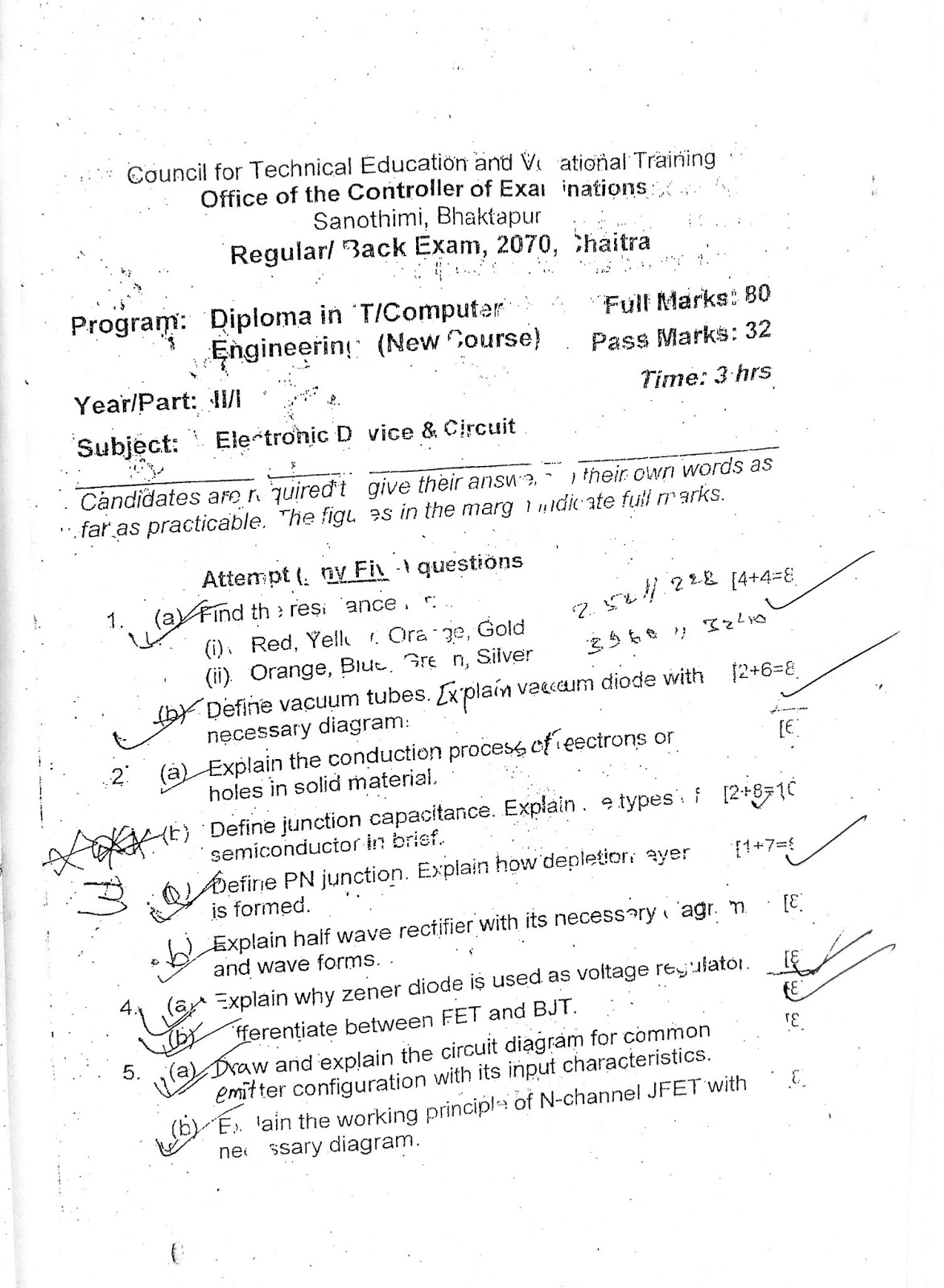 Electronic Device & Circuit | Question Paper | CTEVT