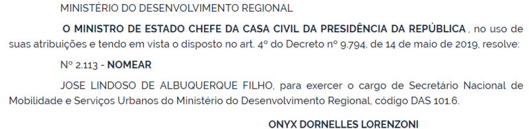 José Lindoso Albuquerque Filho é nomeado para a SEMOB 2 lindoso