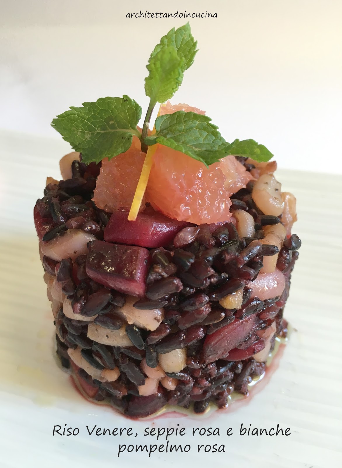 architettando in cucina Riso venere con seppie rosa e bianche