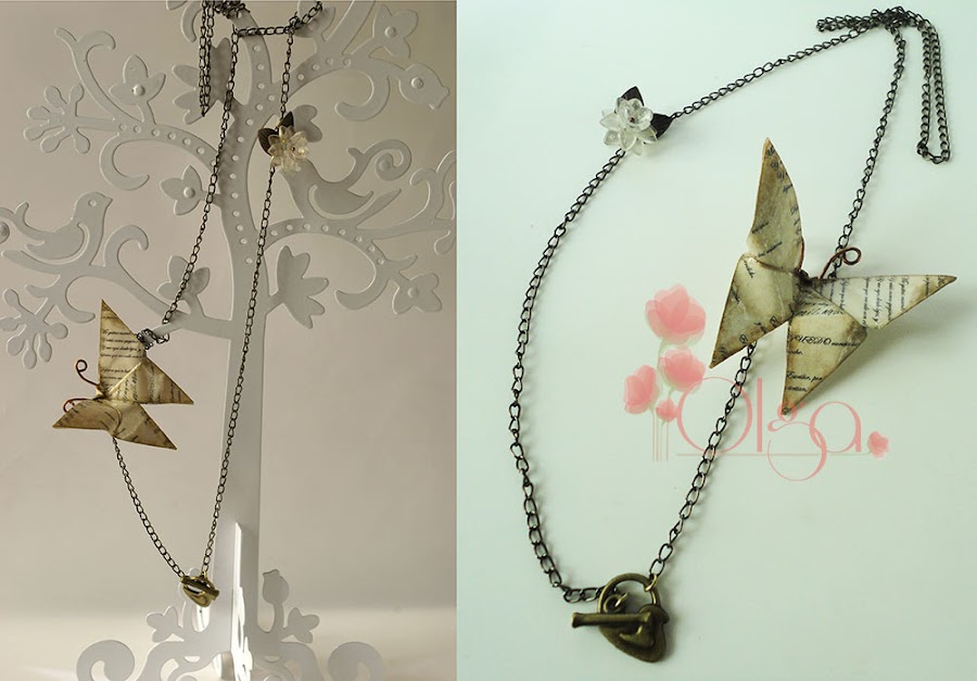 Desde el Taller de Olga.Collar mariposa de Origami