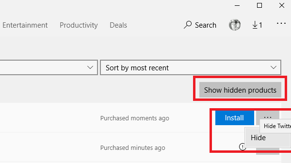 Microsoft Store 앱 숨기기 해제