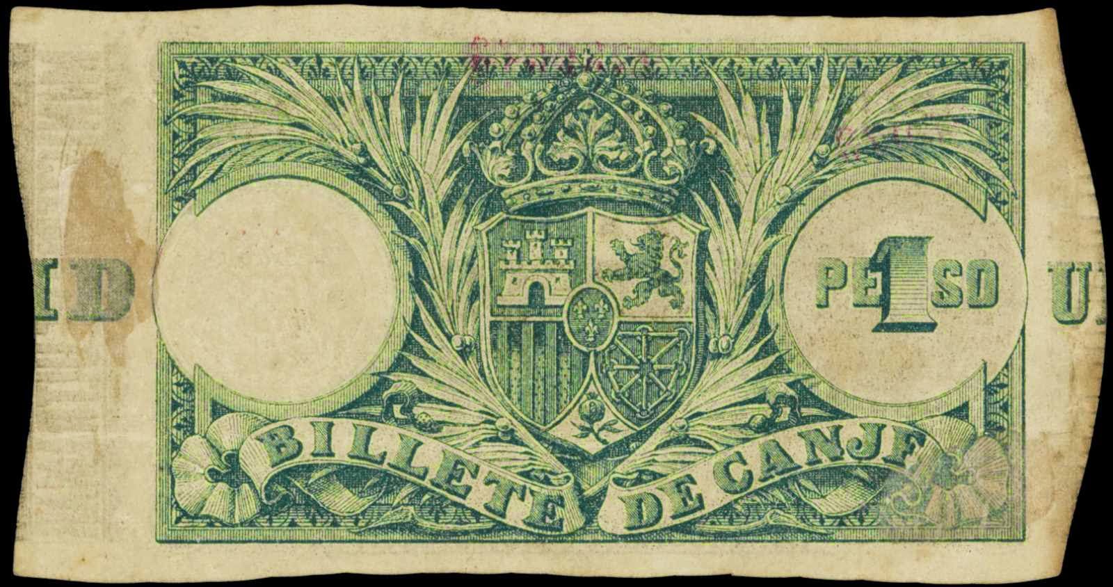Puerto Rico 1 Peso Exchange Note 1895 Billete de CanjeWorld Banknotes