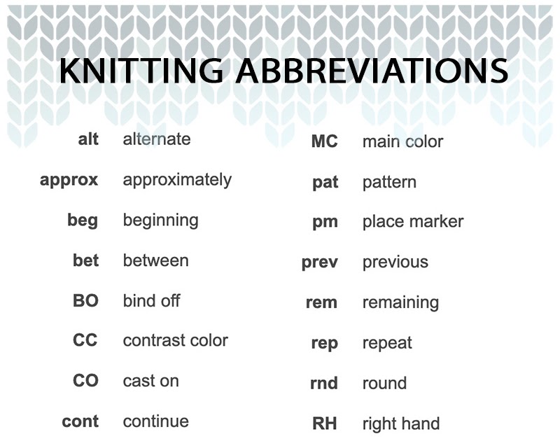 Knitting abbreviations