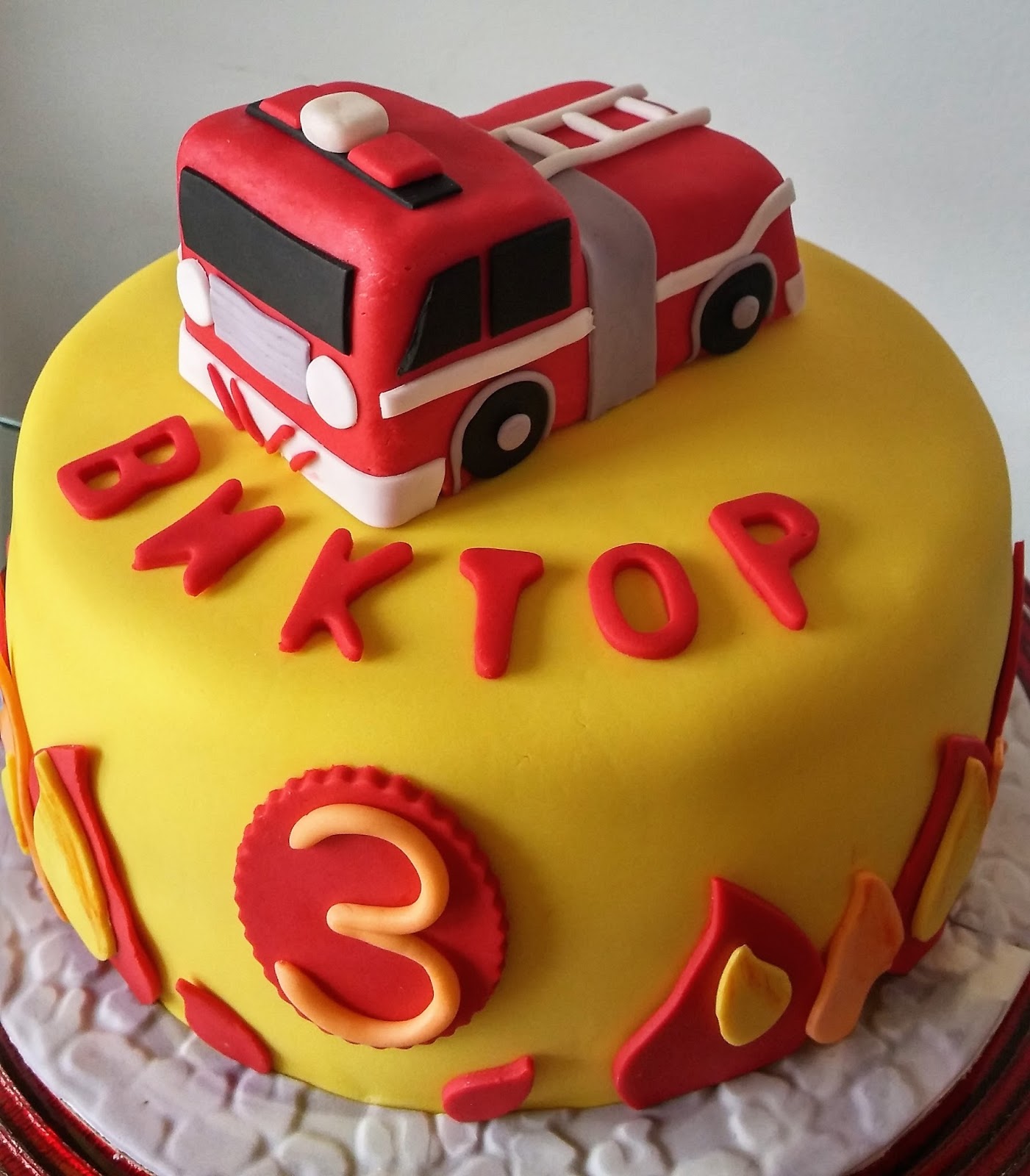3D Fire Truck Fondant Cake, - Just Bake