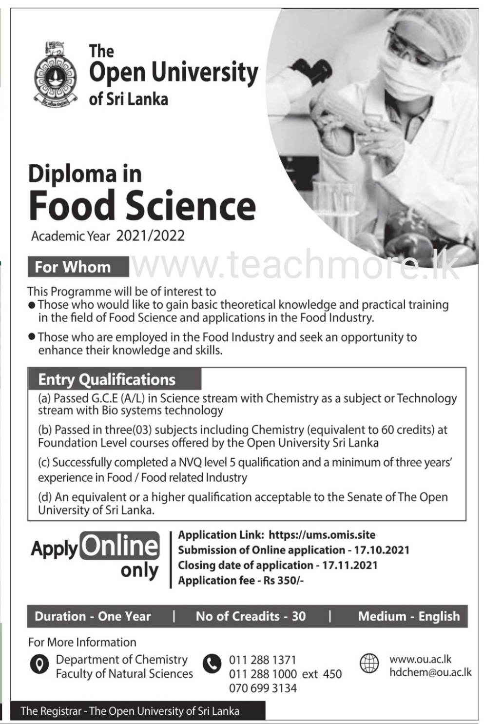 Diploma in Food Science TeachMore.lk
