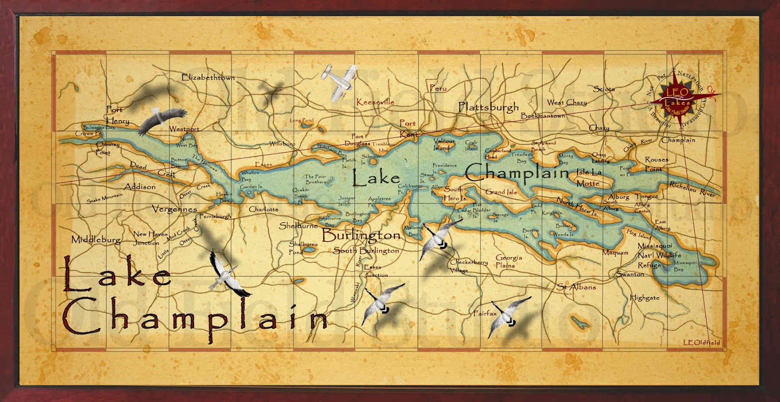 Lake Champlain Decor Map A 
