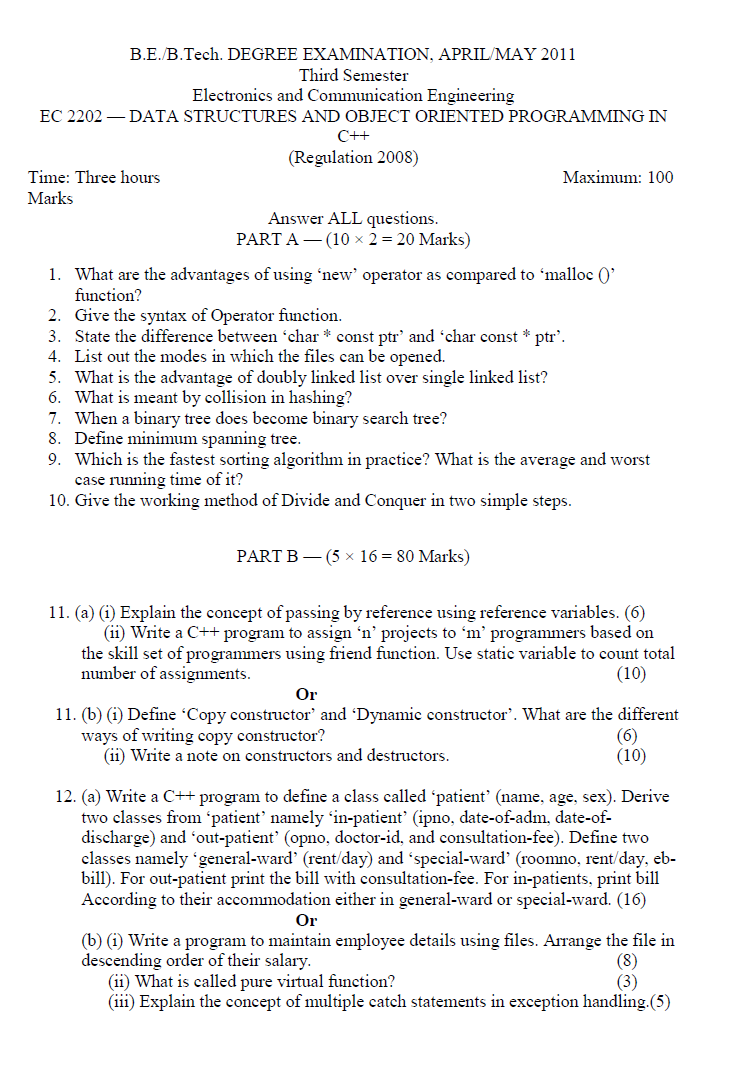 EC2202 Data Structures and Object Oriented Programming in C++ April May ...