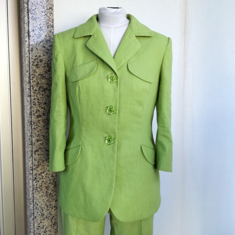 Couture et Tricot Limegreen linen pant suit the blazer (remake from