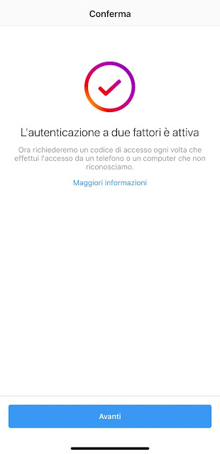 Autenticazione a due fattori attiva su Instagram per iOS